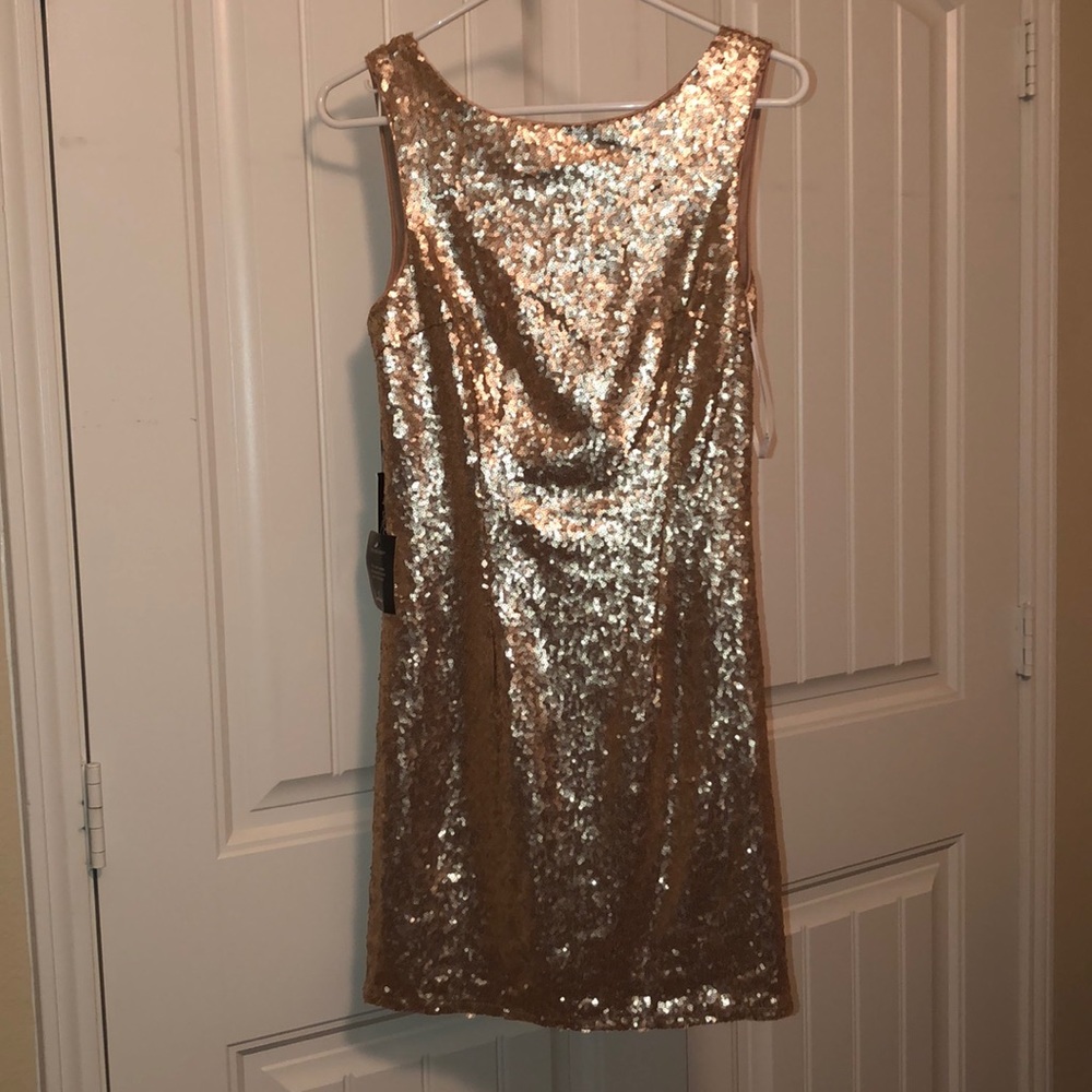 Women’s rose gold sequence dress